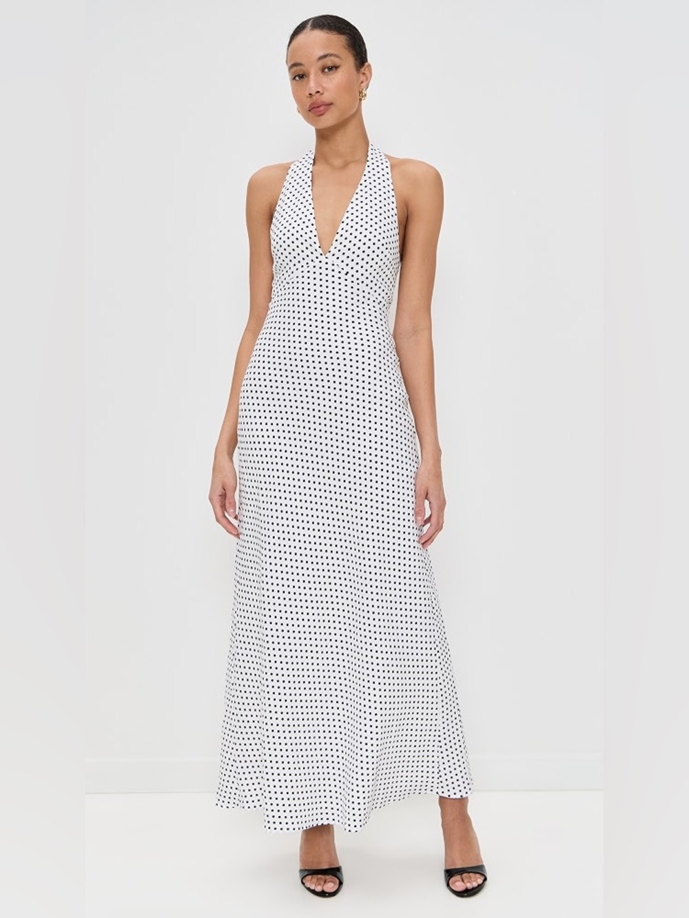 Reformation Delilah Linen Halterneck Maxi Dress In Eclipse Dot,new without tags